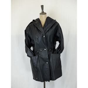 MGR Vintage Long Leather Zip-Up & Double Button-Front Hooded Jacket LG #0342